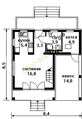 Двухэтажный дом из бетона по проекту П-83: планировка первого этажа